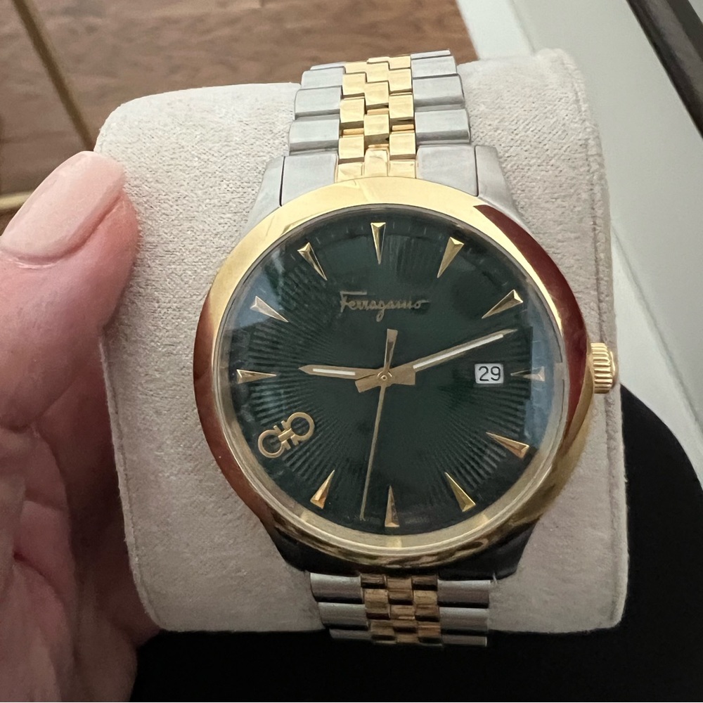 Like new green face multi tone Ferragamo watch